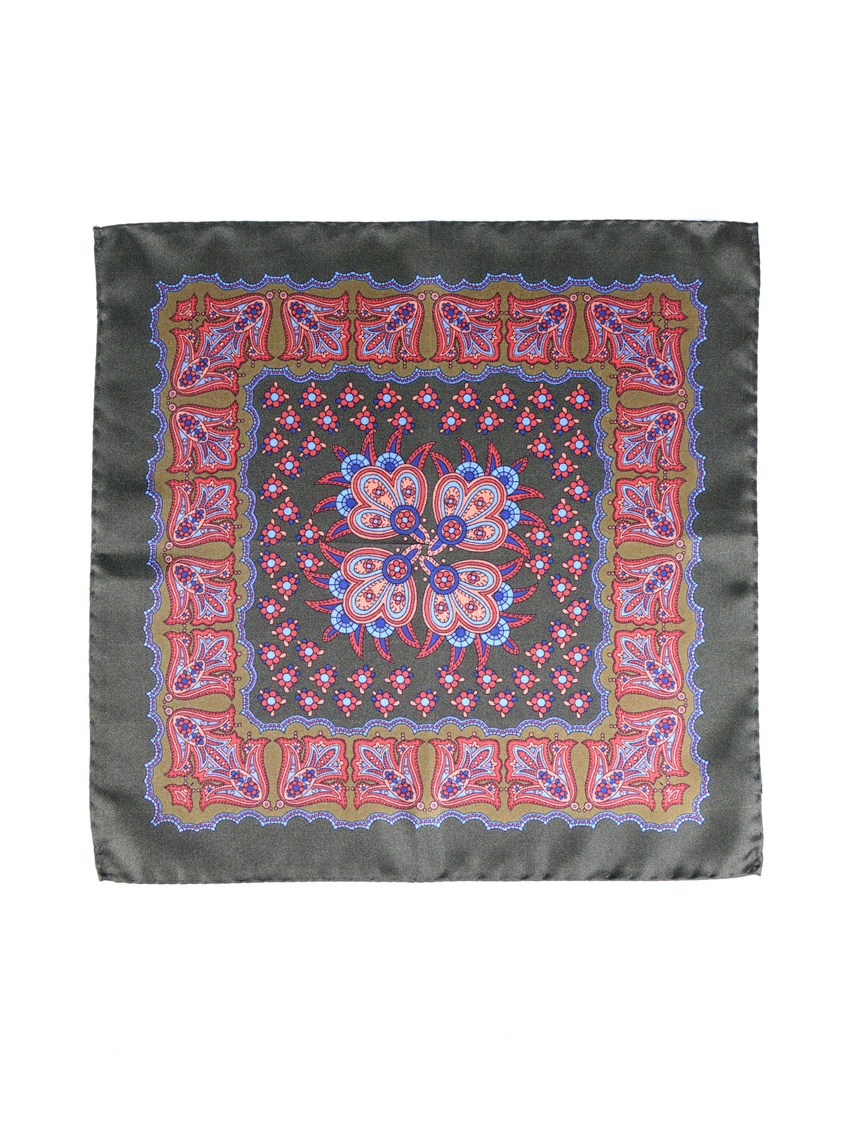 Fazzoletto da taschino verde in pura seta stampata ROMILDO