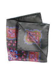 Fazzoletto da taschino verde in pura seta stampata ROMILDO