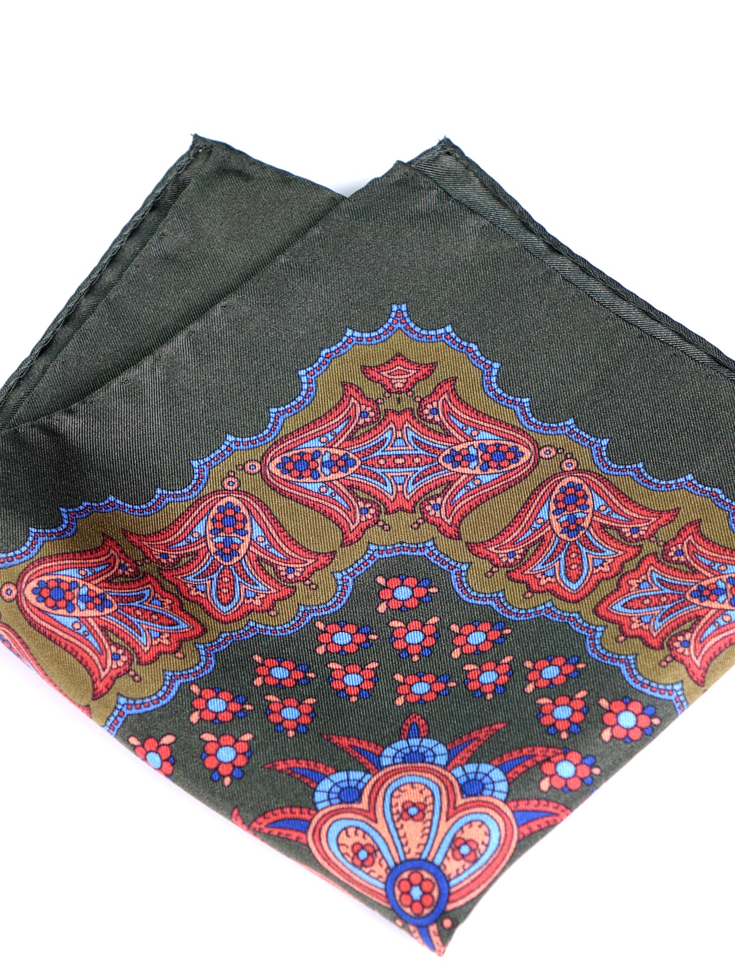 Fazzoletto da taschino verde in pura seta stampata ROMILDO