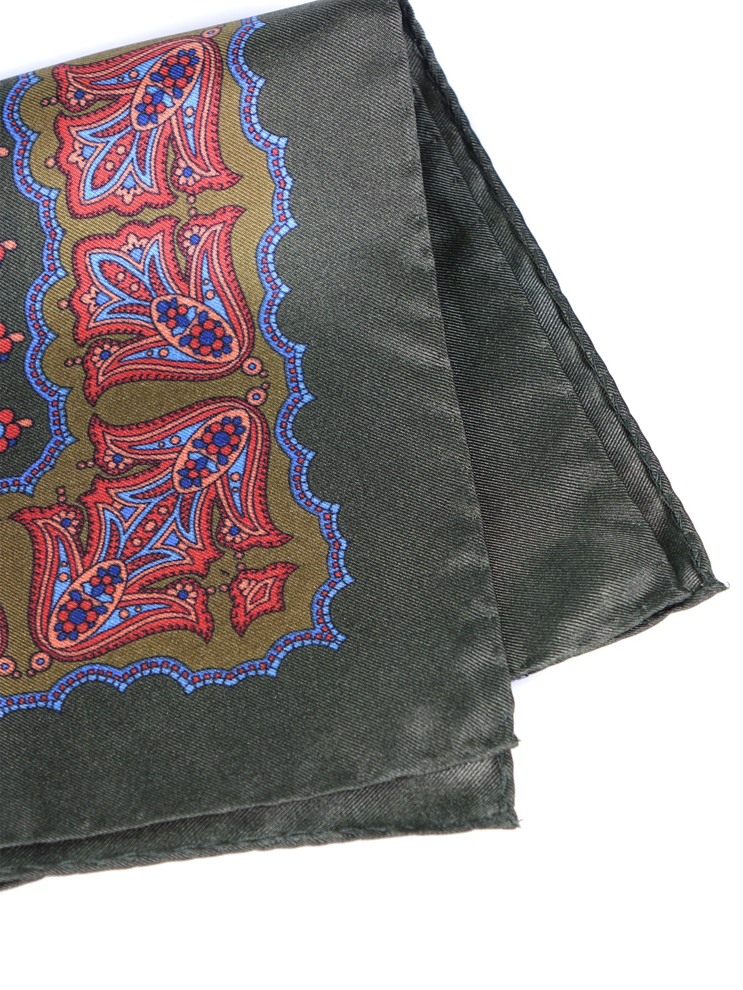 Fazzoletto da taschino verde in pura seta stampata ROMILDO