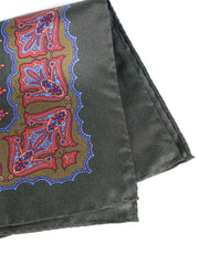 Fazzoletto da taschino verde in pura seta stampata ROMILDO