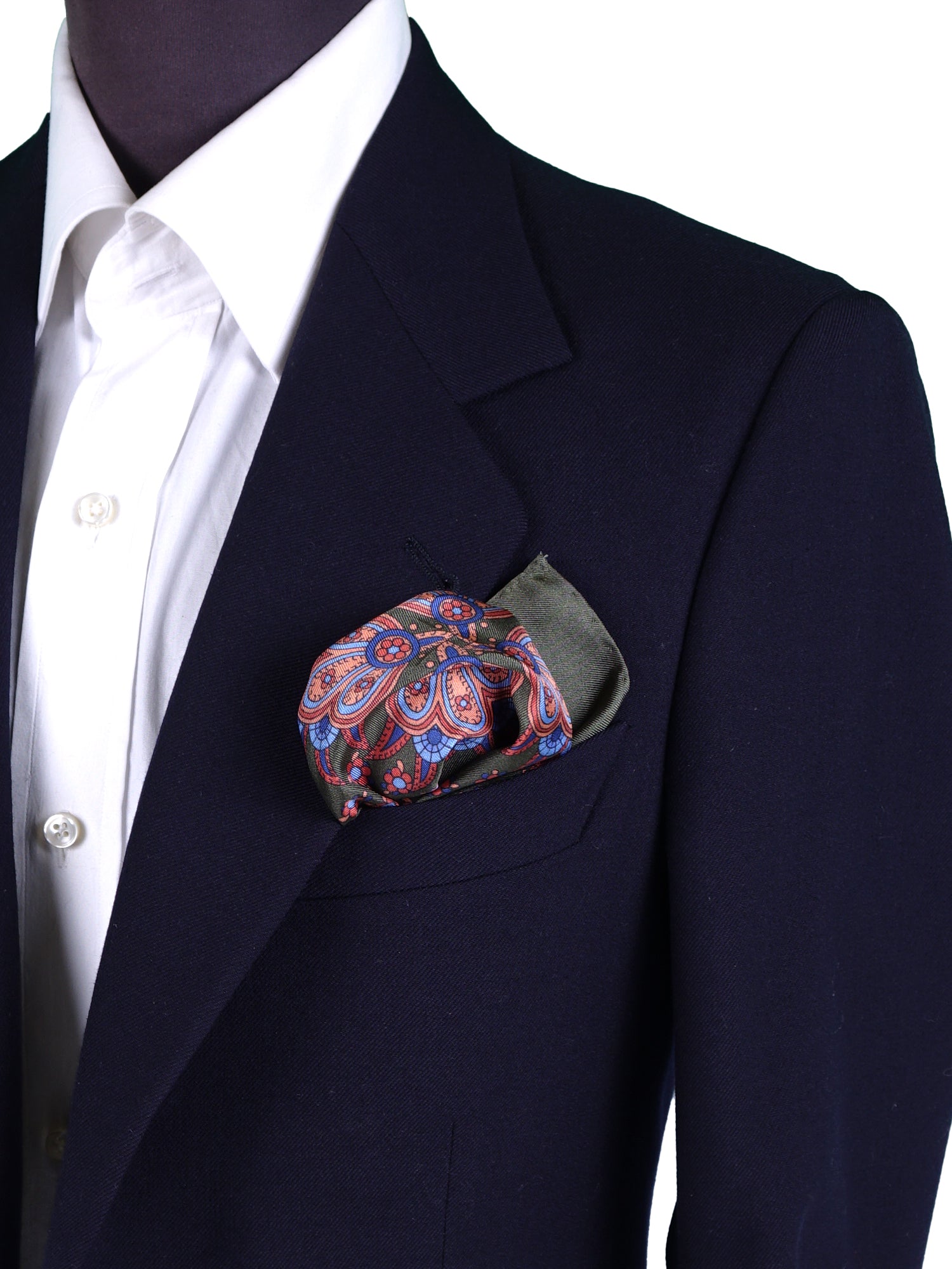 Fazzoletto da taschino verde in pura seta stampata ROMILDO