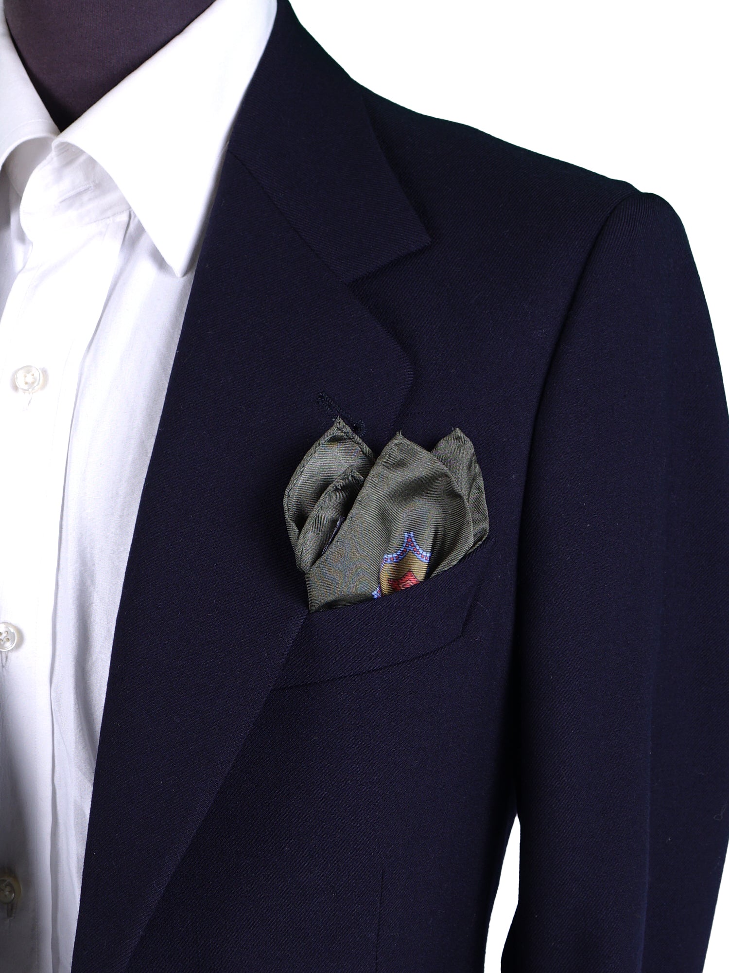 Fazzoletto da taschino verde in pura seta stampata ROMILDO