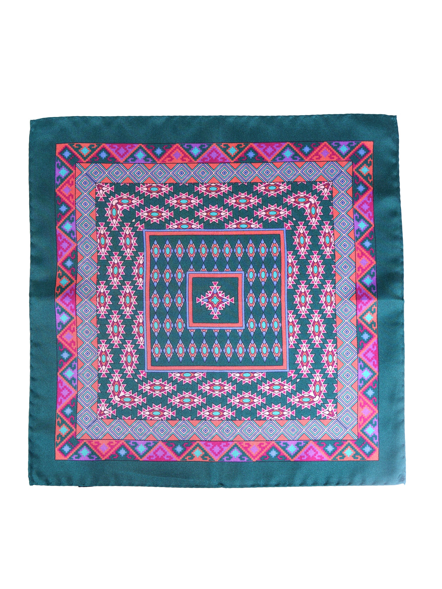 Fazzoletto da taschino verde in pura seta stampata ETNICO