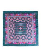 Fazzoletto da taschino verde in pura seta stampata ETNICO