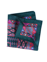 Fazzoletto da taschino verde in pura seta stampata ETNICO