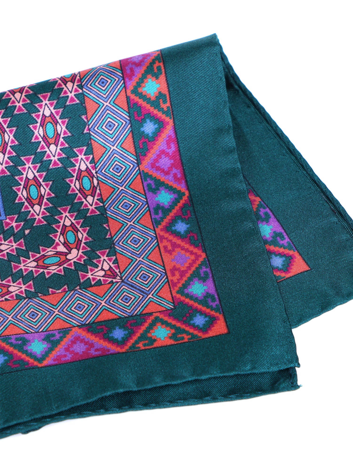 Fazzoletto da taschino verde in pura seta stampata ETNICO