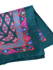 Fazzoletto da taschino verde in pura seta stampata ETNICO