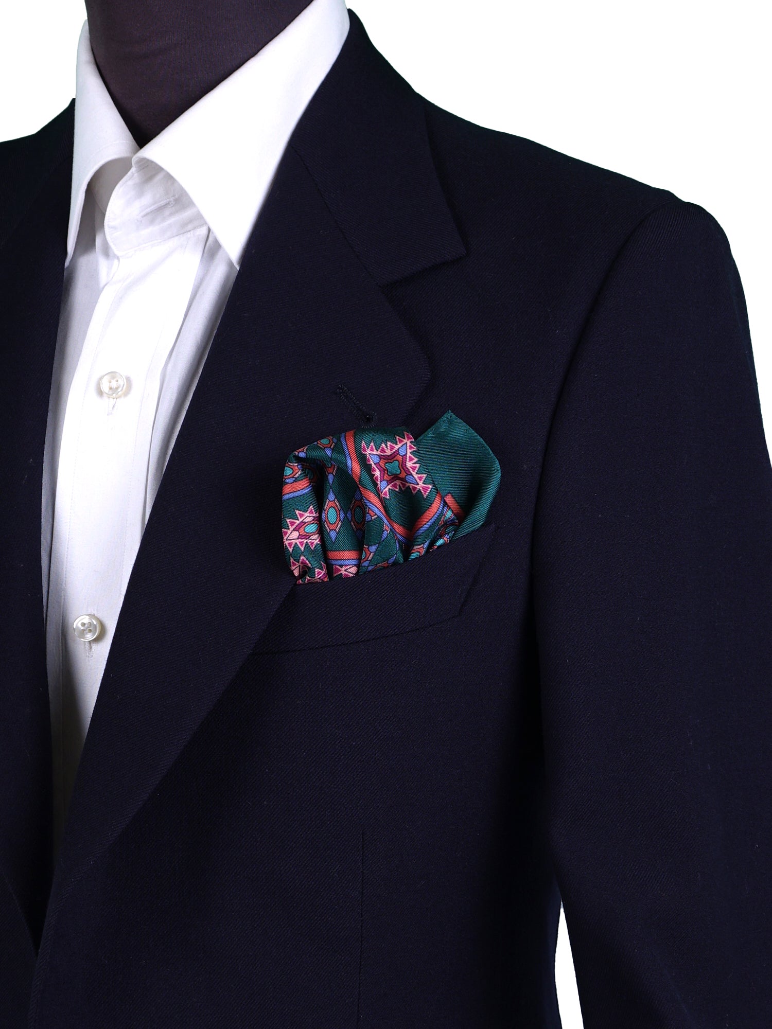 Fazzoletto da taschino verde in pura seta stampata ETNICO