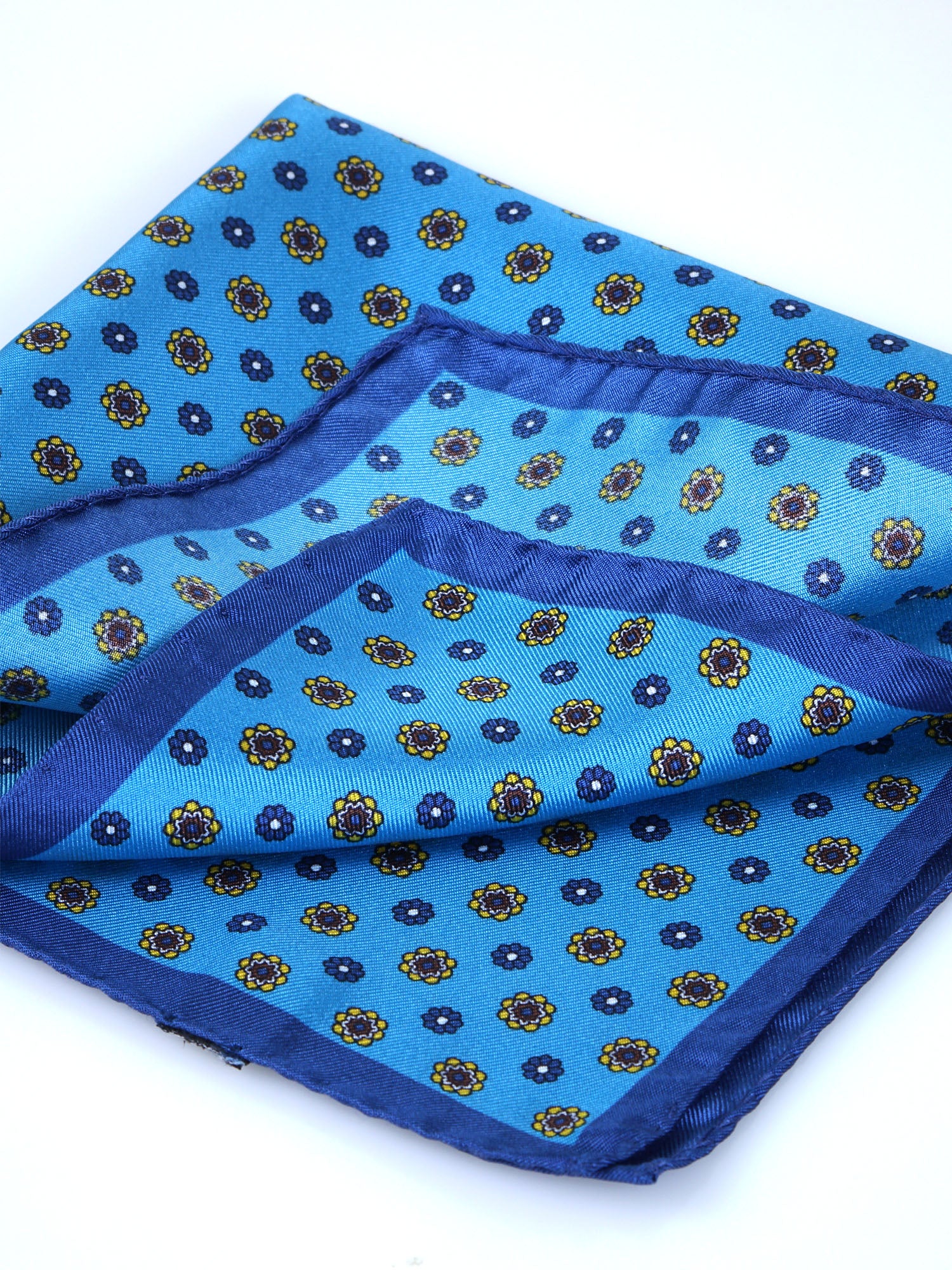 Fazzoletto da taschino ottanio in pura seta stampata DIEGO