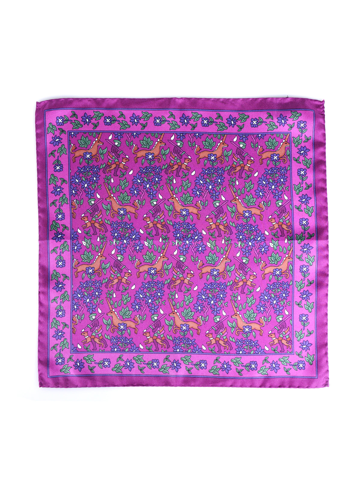 Fazzoletto da taschino rosa in pura seta stampata UNICORNO