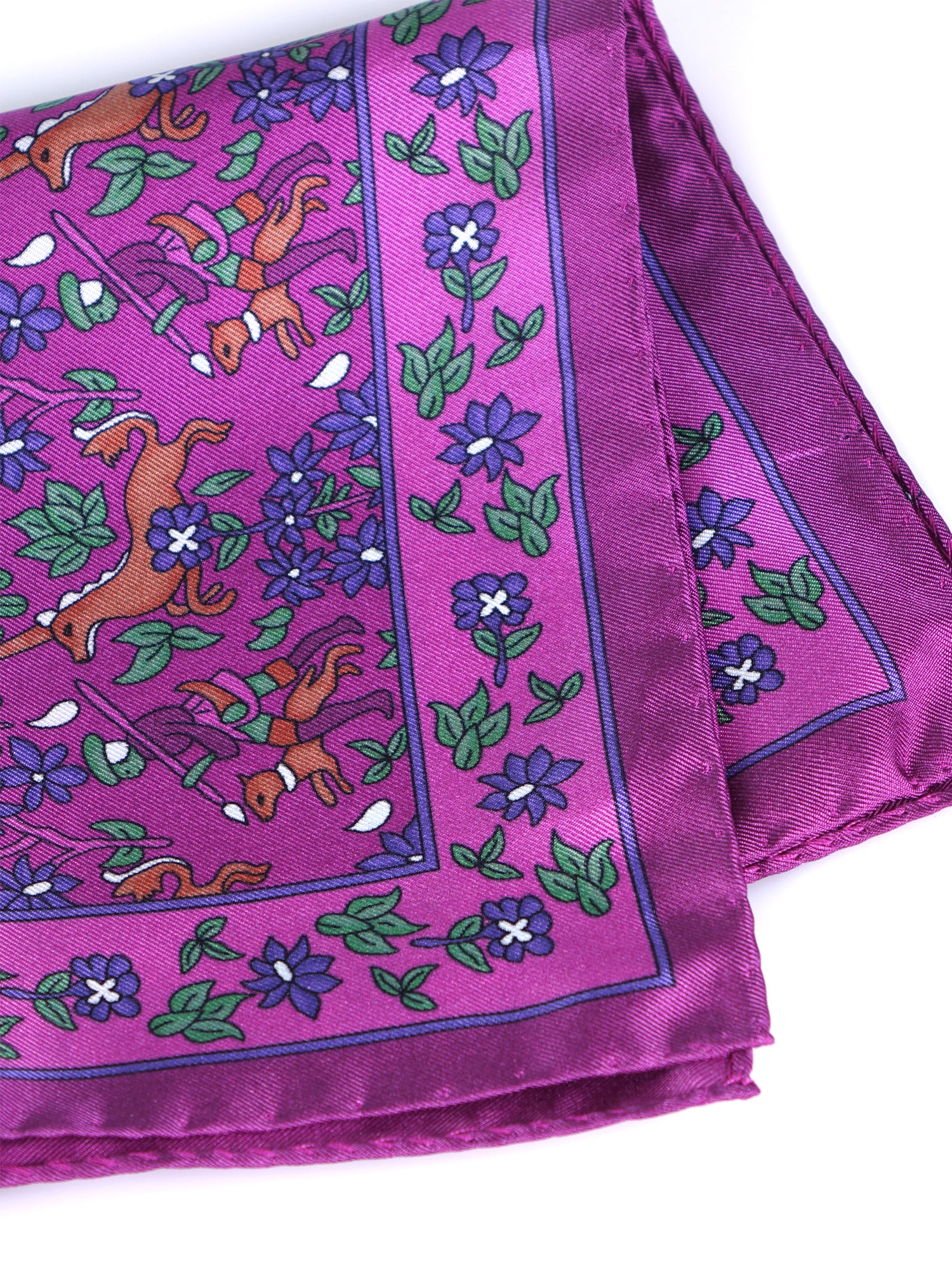 Fazzoletto da taschino rosa in pura seta stampata UNICORNO