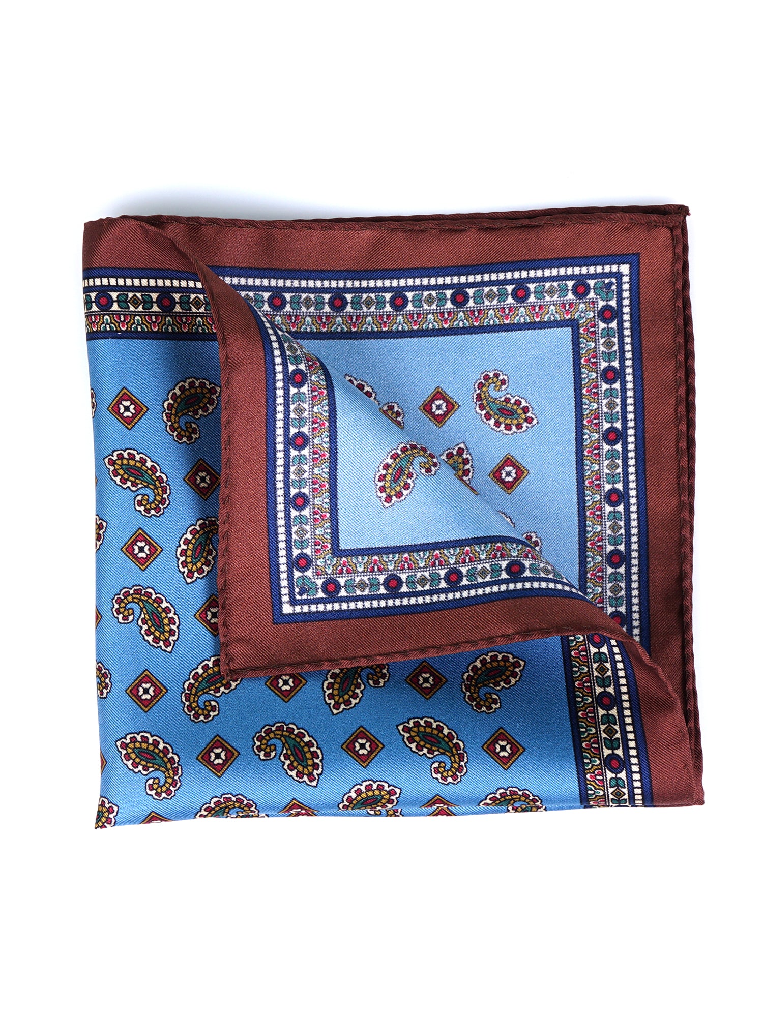 Fazzoletto da taschino celeste in pura seta stampata MILAGO