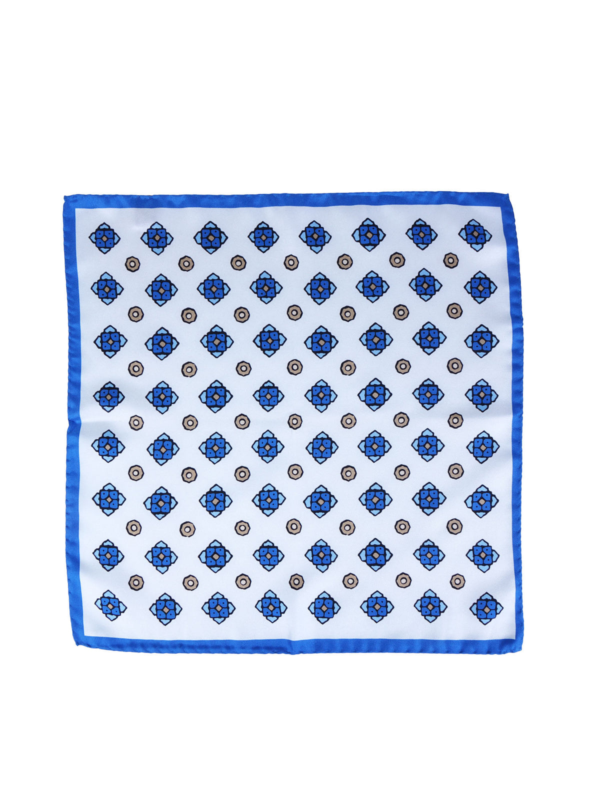 Fazzoletto da taschino bianco/bluette in pura seta stampata ALMA