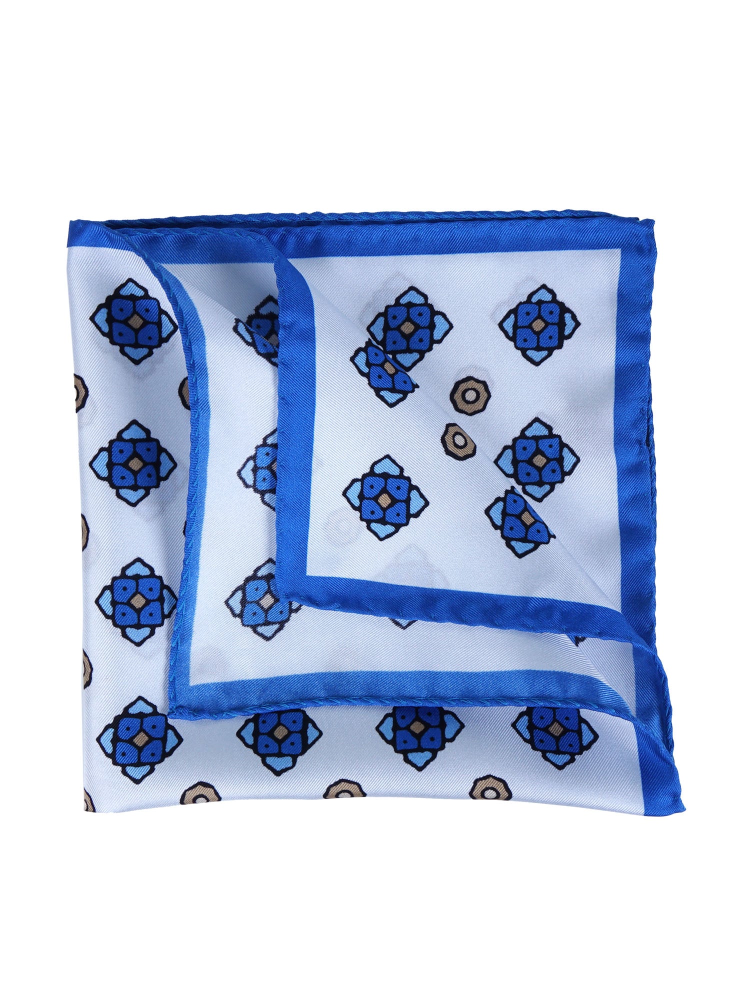 Fazzoletto da taschino bianco/bluette in pura seta stampata ALMA