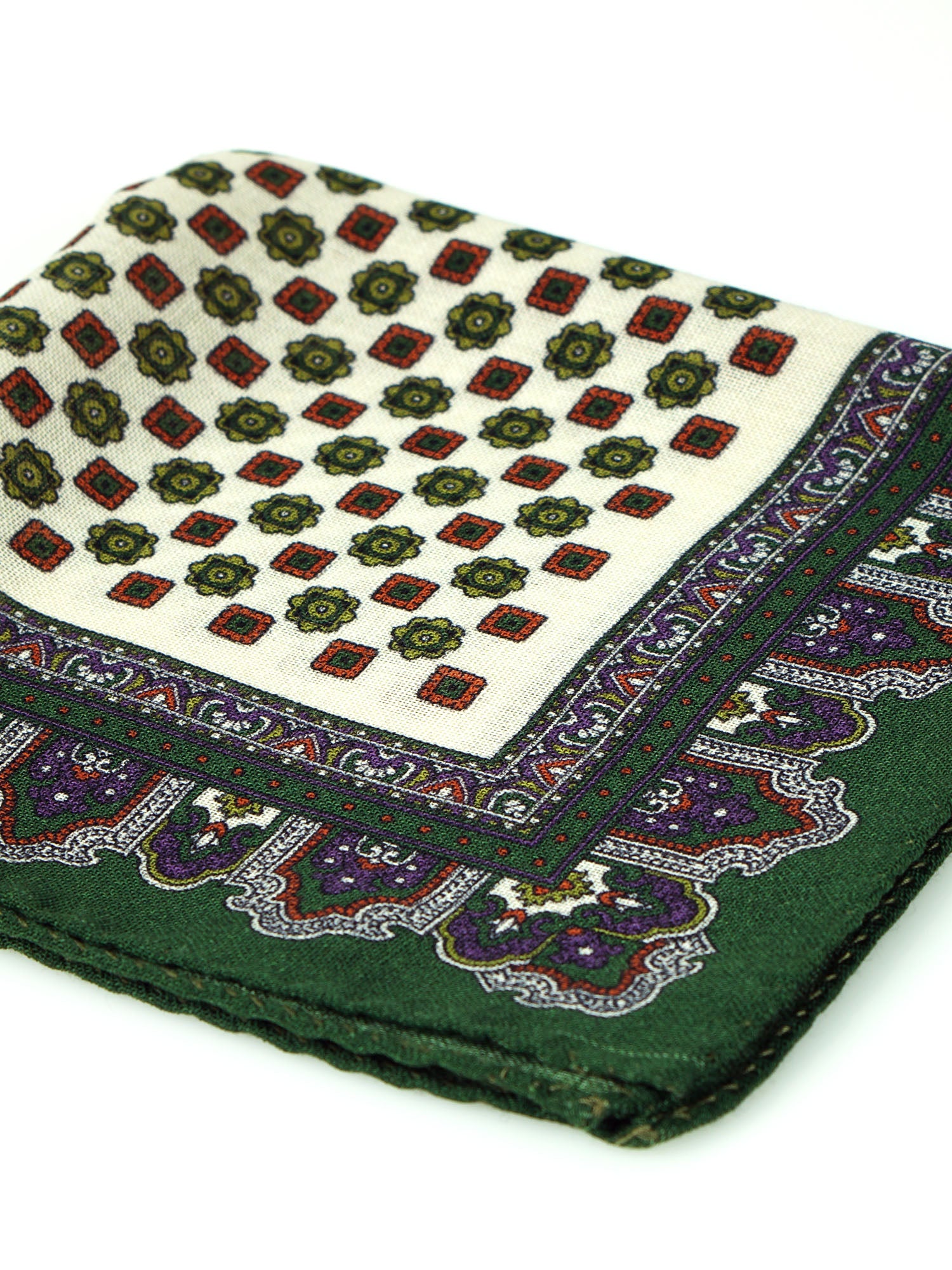Fazzoletto da taschino avorio/verde in lana e cashmere DONATELLA