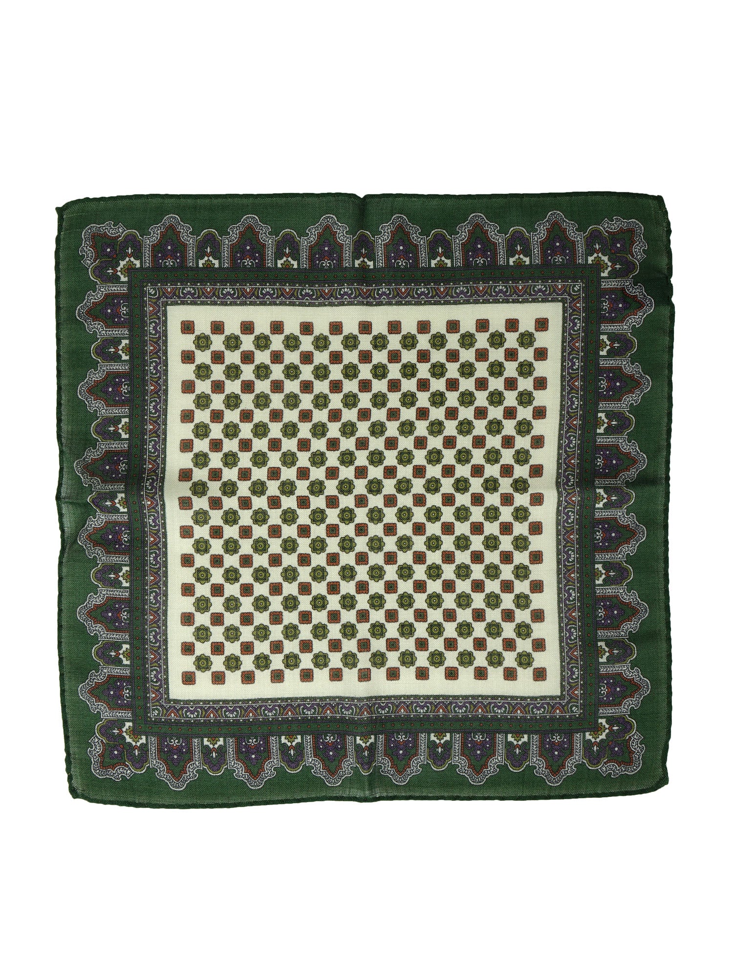 Fazzoletto da taschino avorio/verde in lana e cashmere DONATELLA