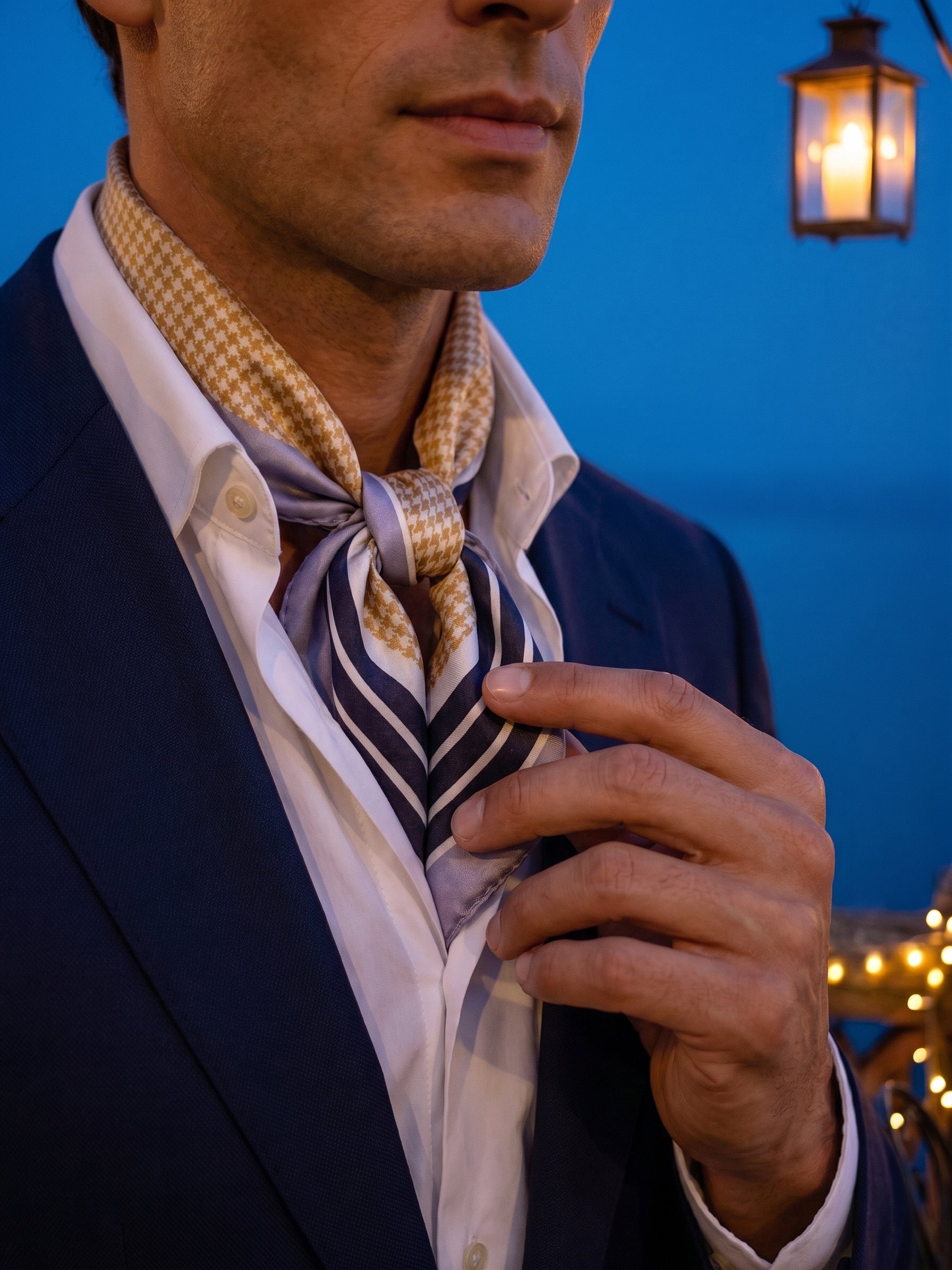 Foulard POL marrone cammello in seta stampata