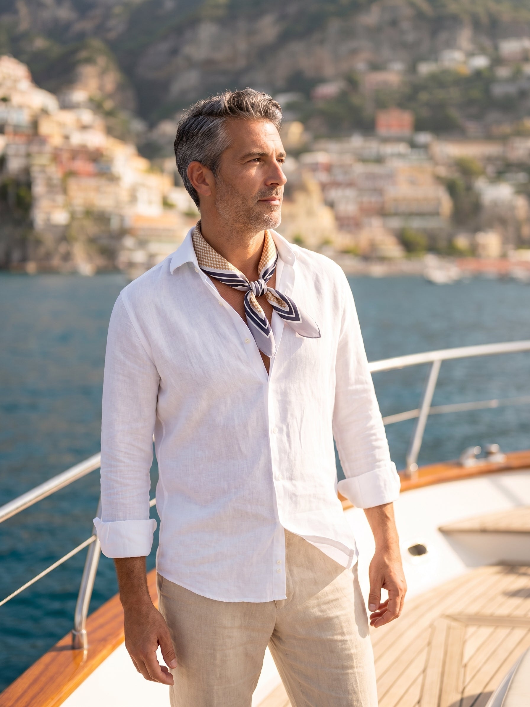 Foulard POL marrone cammello in seta stampata