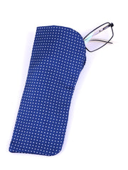 English printed silk glasses case Avion Blue with white polka dots