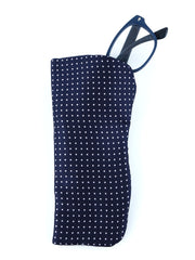 Porta occhiali in seta stampata inglese Blu con pois bianchi