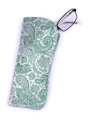 Portaocchiali fondo avorio con disegno cashmere in verde