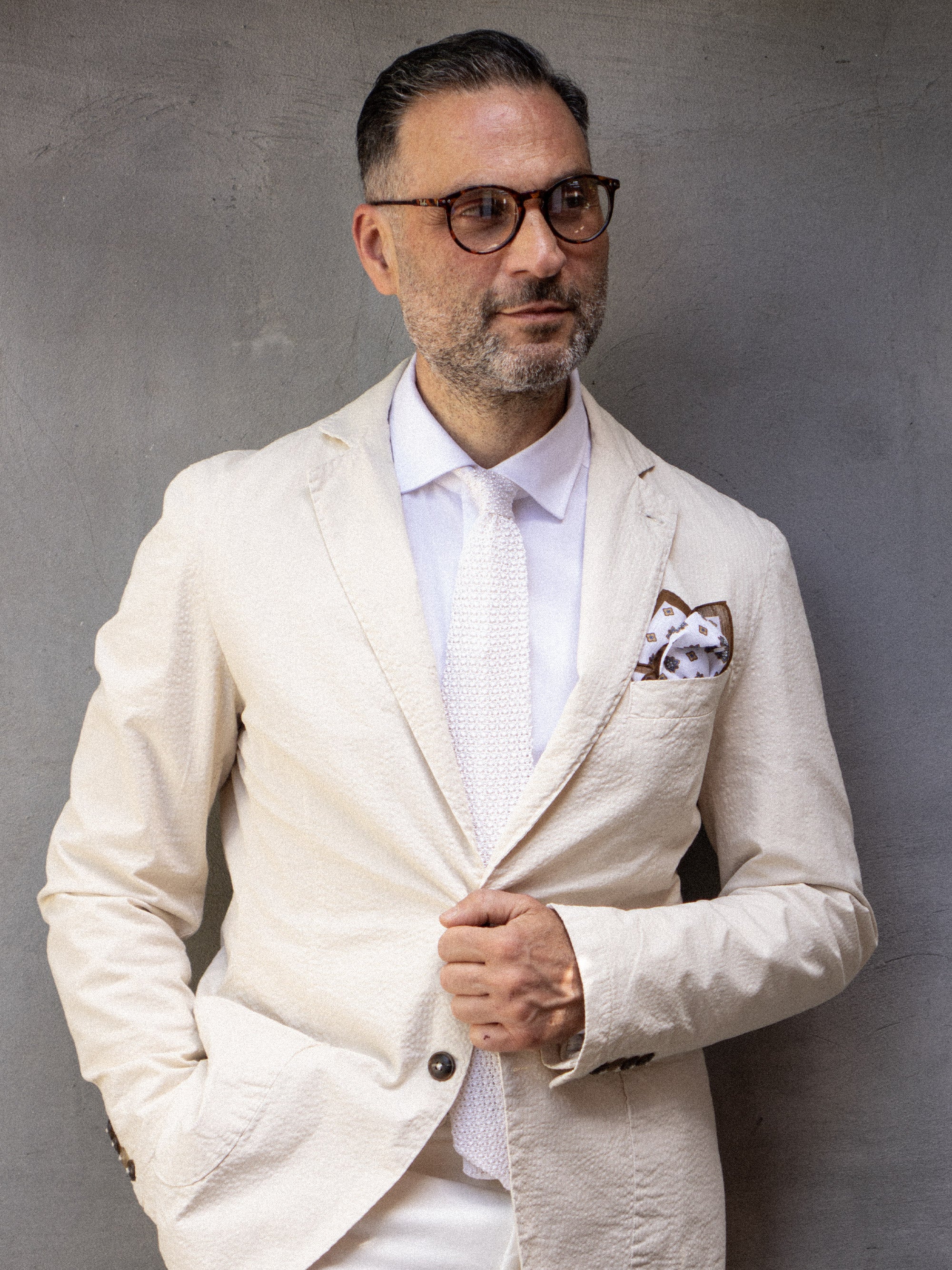 PROCIDA Silk Tricot Tie with V-Tie Warm White