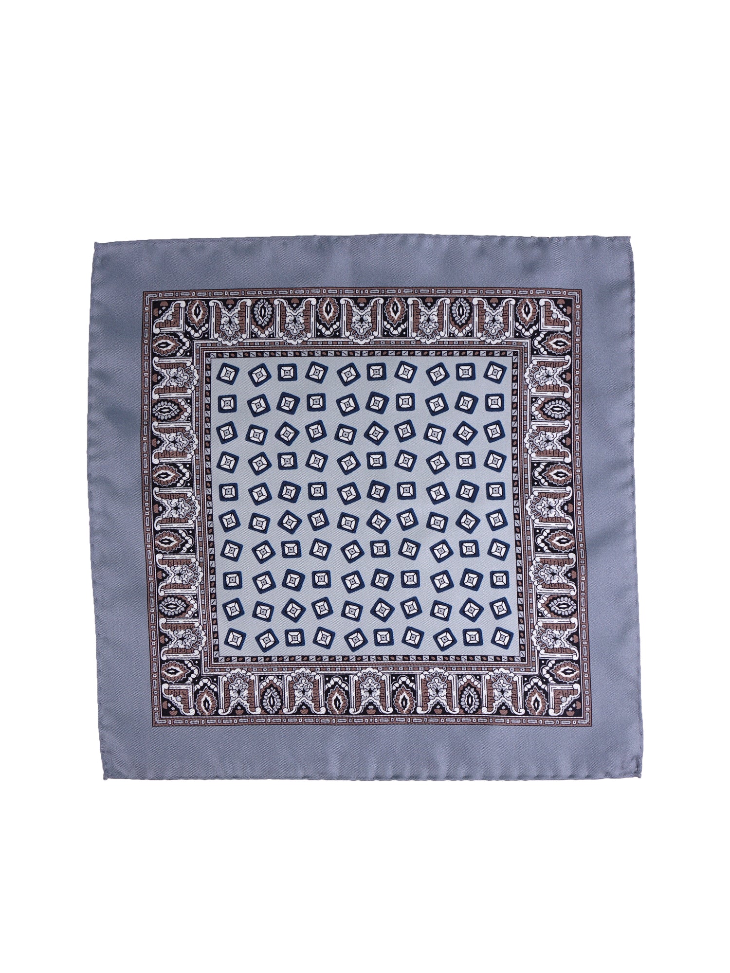 Fazzoletto da taschino grigio in seta stampata RILEY