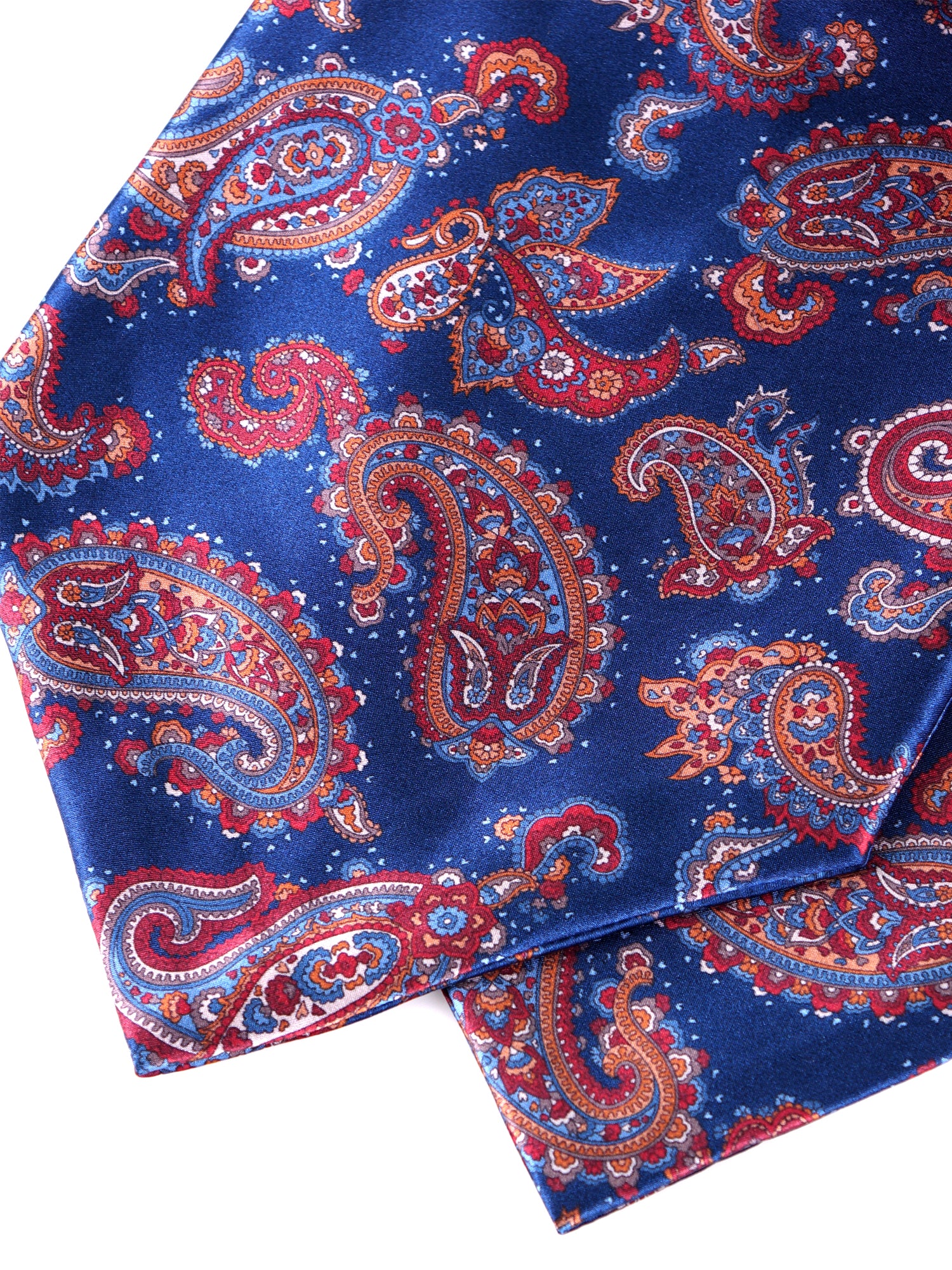 Ascot doppia punta blu in seta raso stampata RONALD