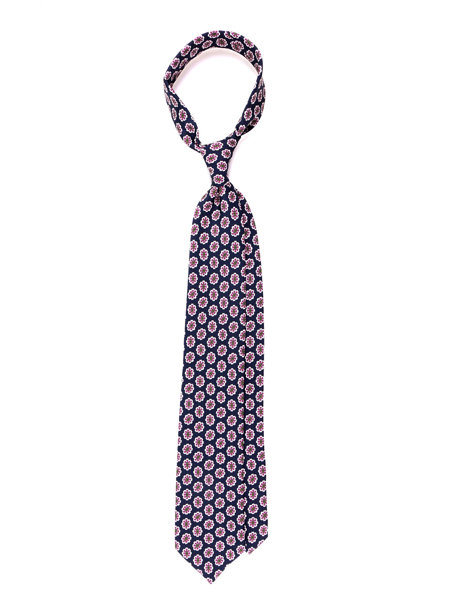 Cravatta 3 pieghe ROUGE in seta stampata blu navy