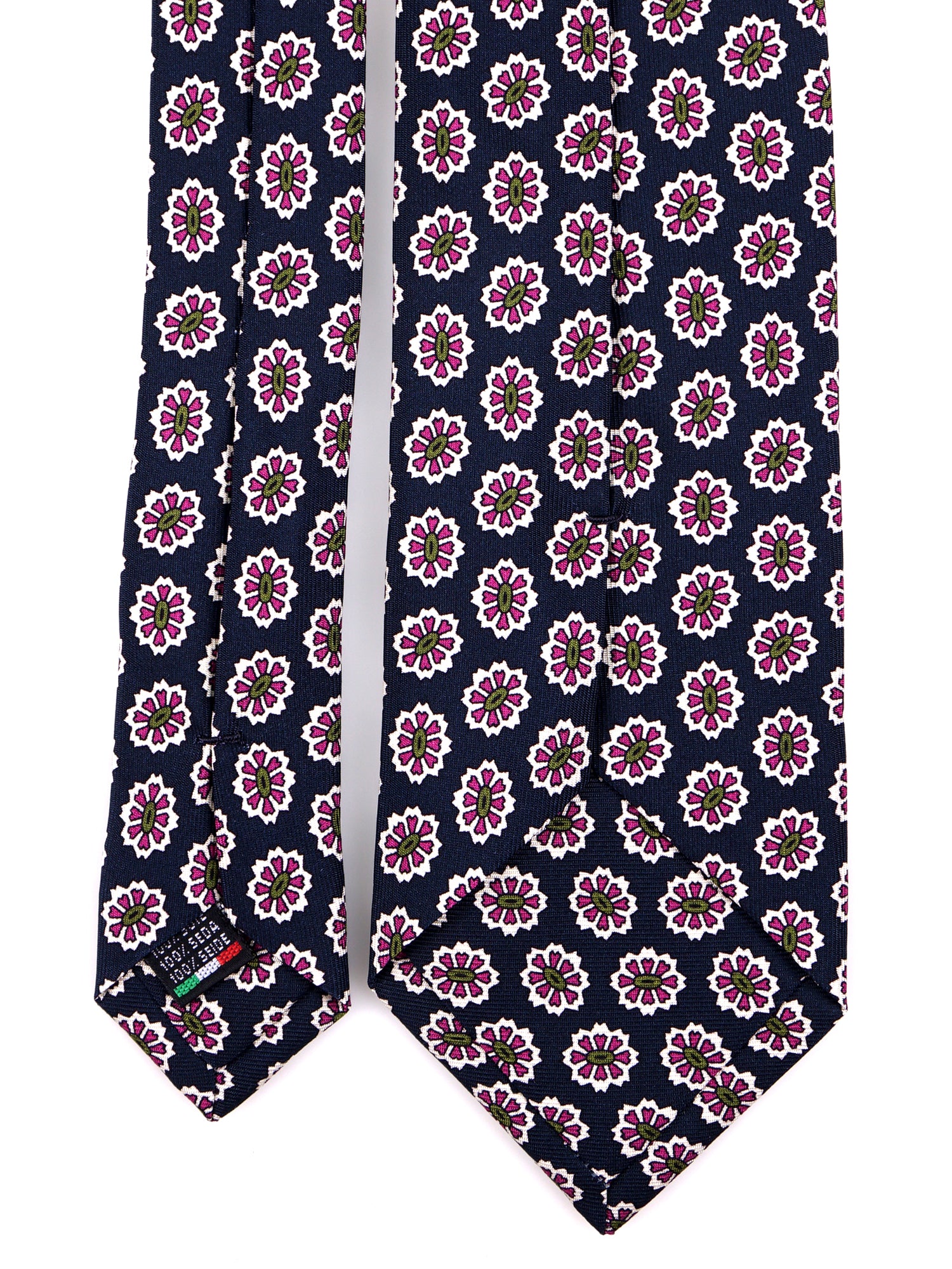 Cravatta 3 pieghe ROUGE in seta stampata blu navy