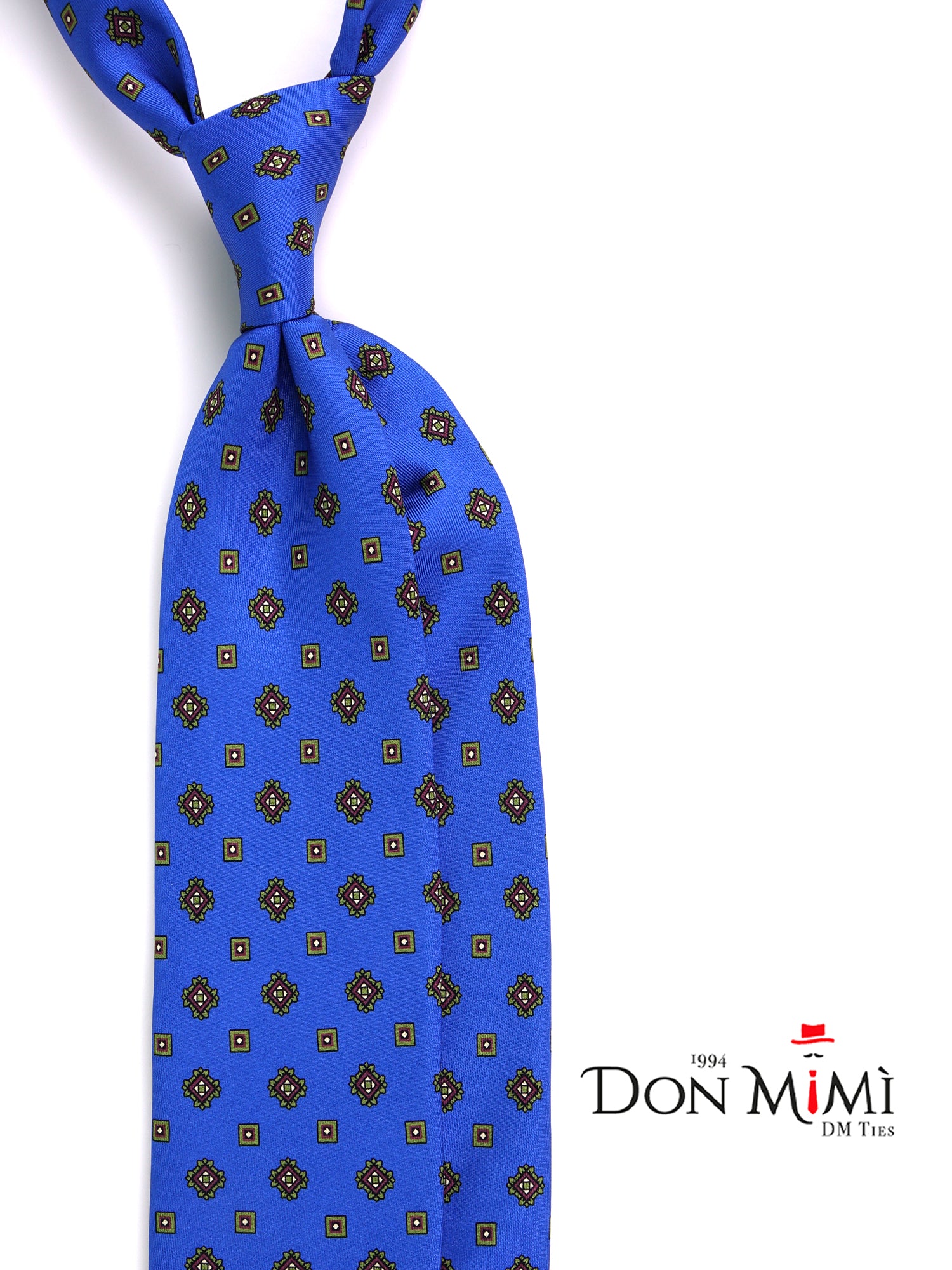 Cravatta 3 pieghe blu royal SALERNO in seta stampata