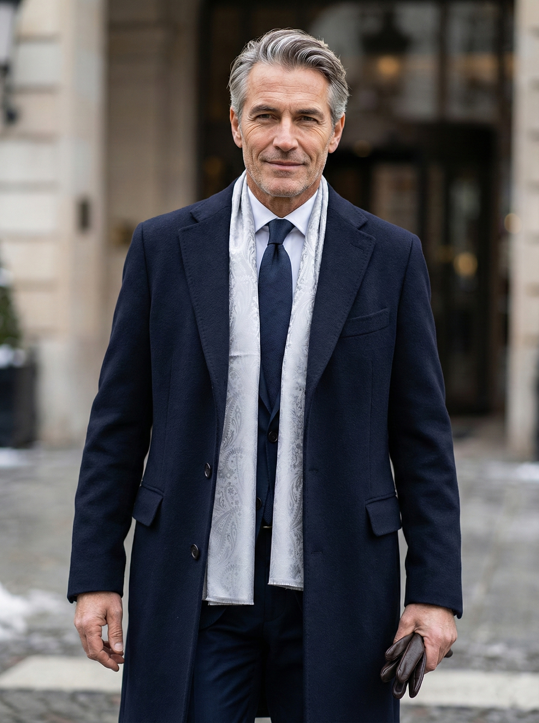 JAMIE Scarf in Pure Silk Printed Grey