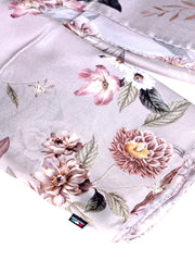 Sciarpa stola beige chiaro in pura seta raso stampata ROMANTIC