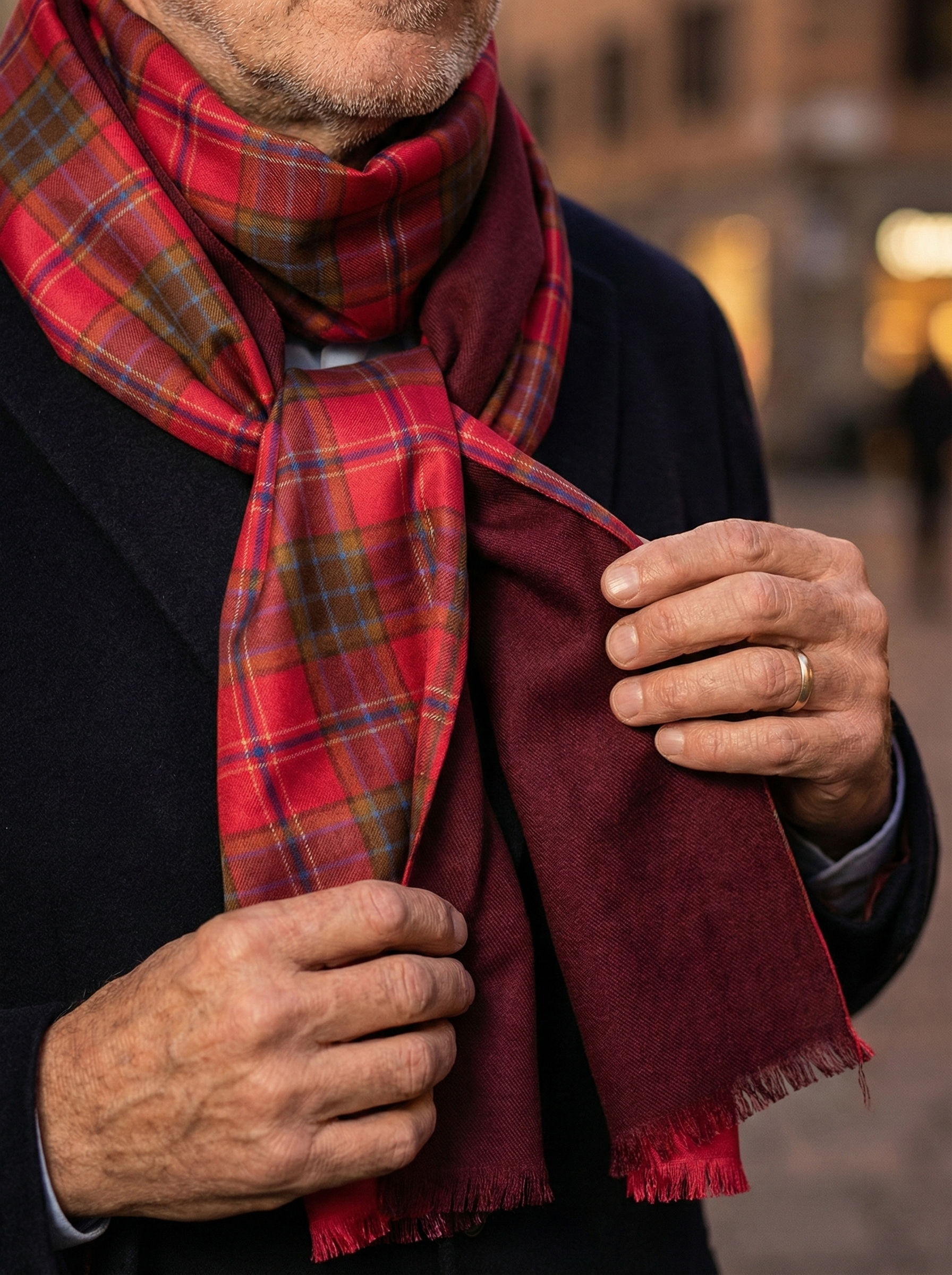 100% Silk Double Scarf VORTE2 Red/Dark Red