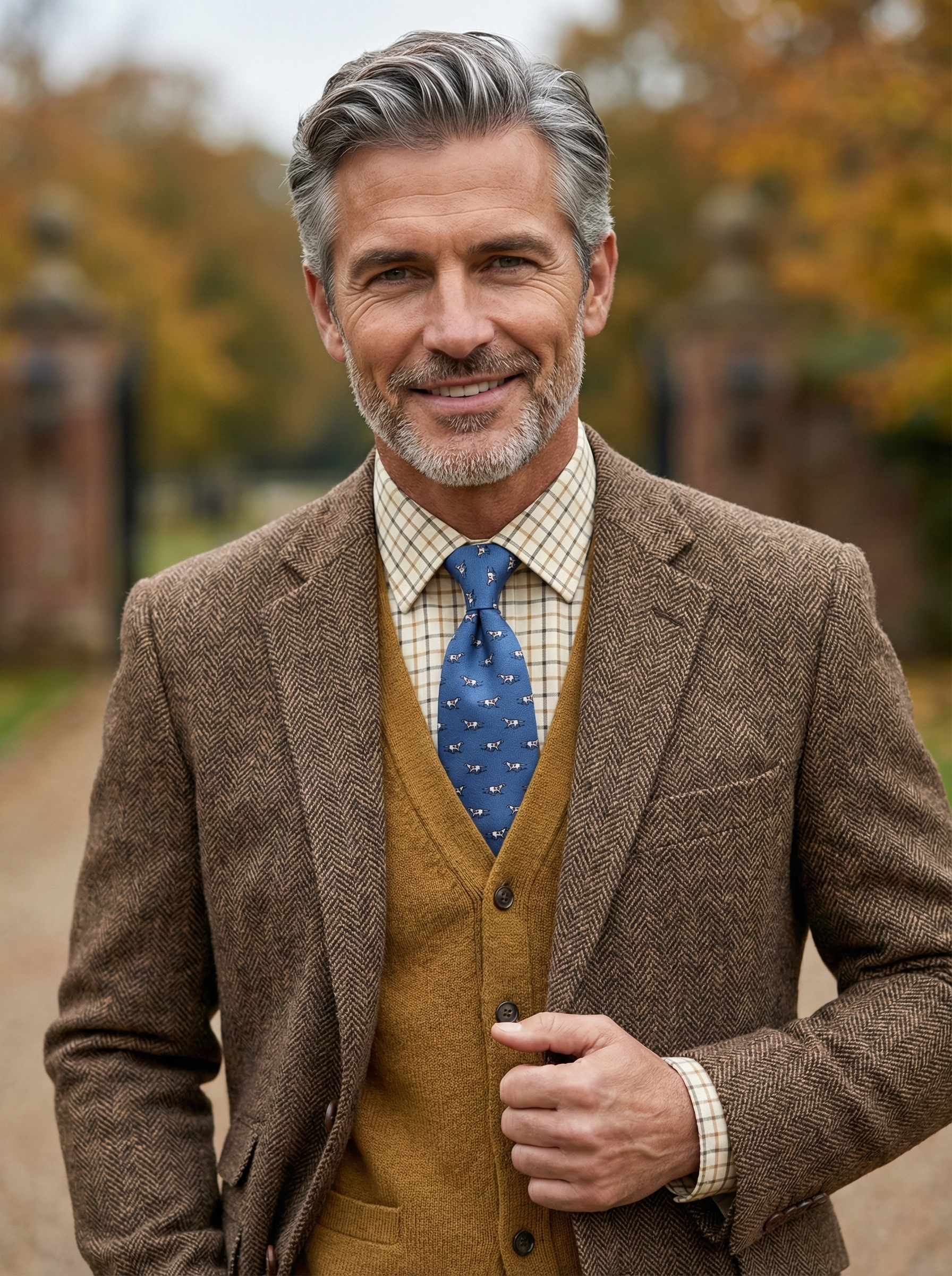 Cravatta blu avion 3 Pieghe SEGUGIO in lana challis stampata inglese