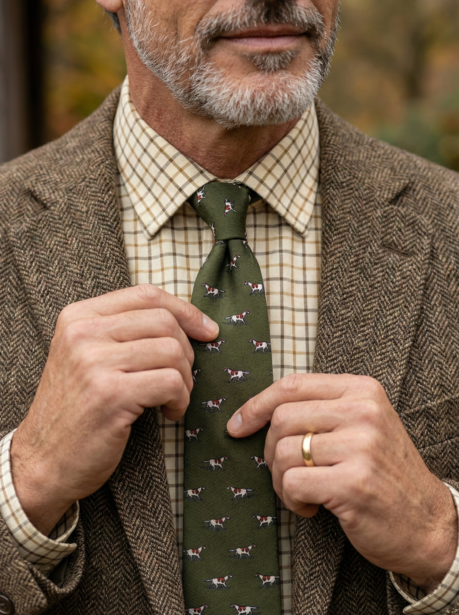 Cravatta verde 3 Pieghe SEGUGIO in lana challis stampata inglese