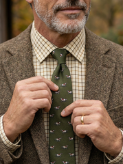 Cravatta verde 3 Pieghe SEGUGIO in lana challis stampata inglese