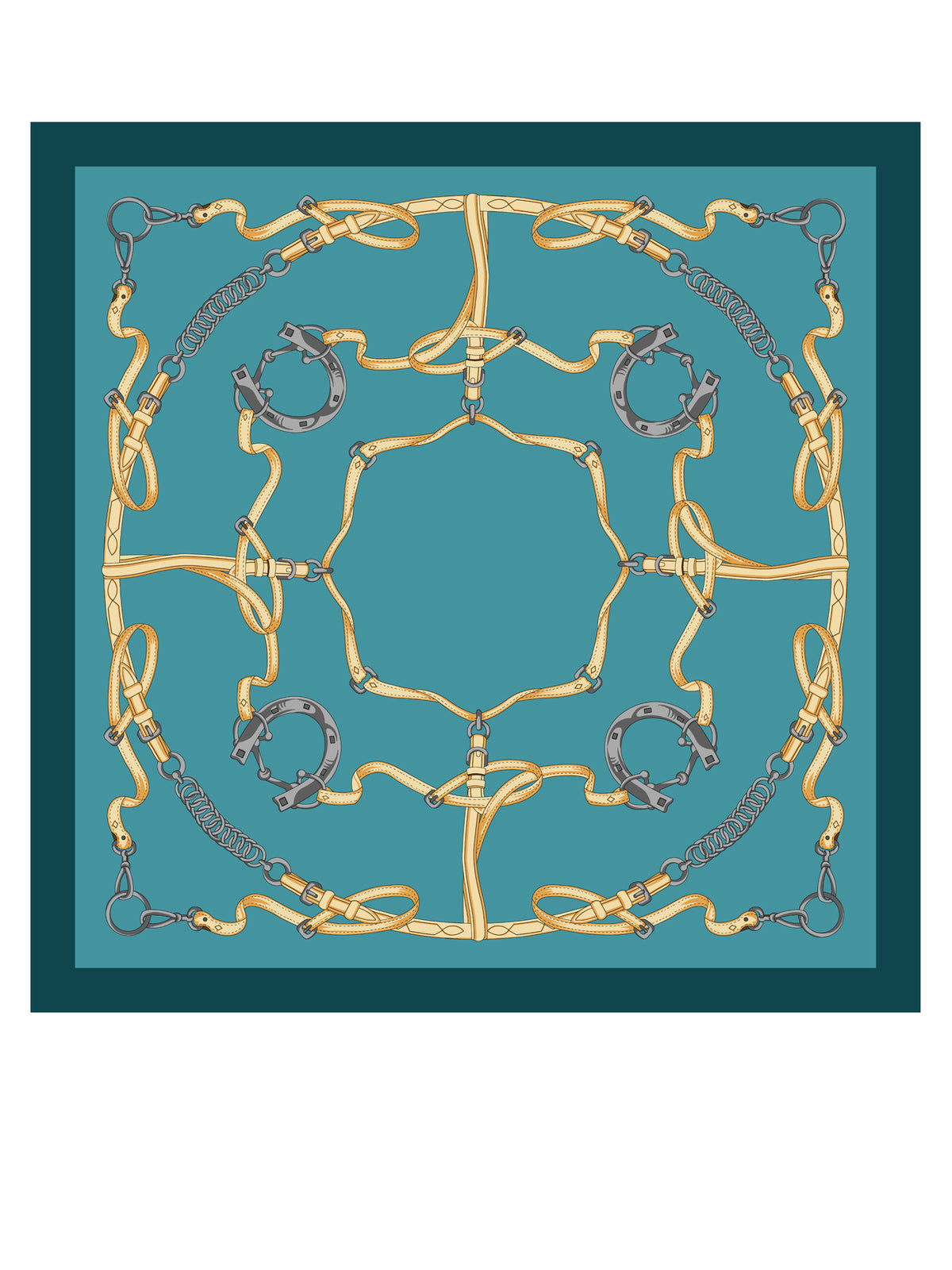 Foulard turchese 90x90cm in seta stampata REINS