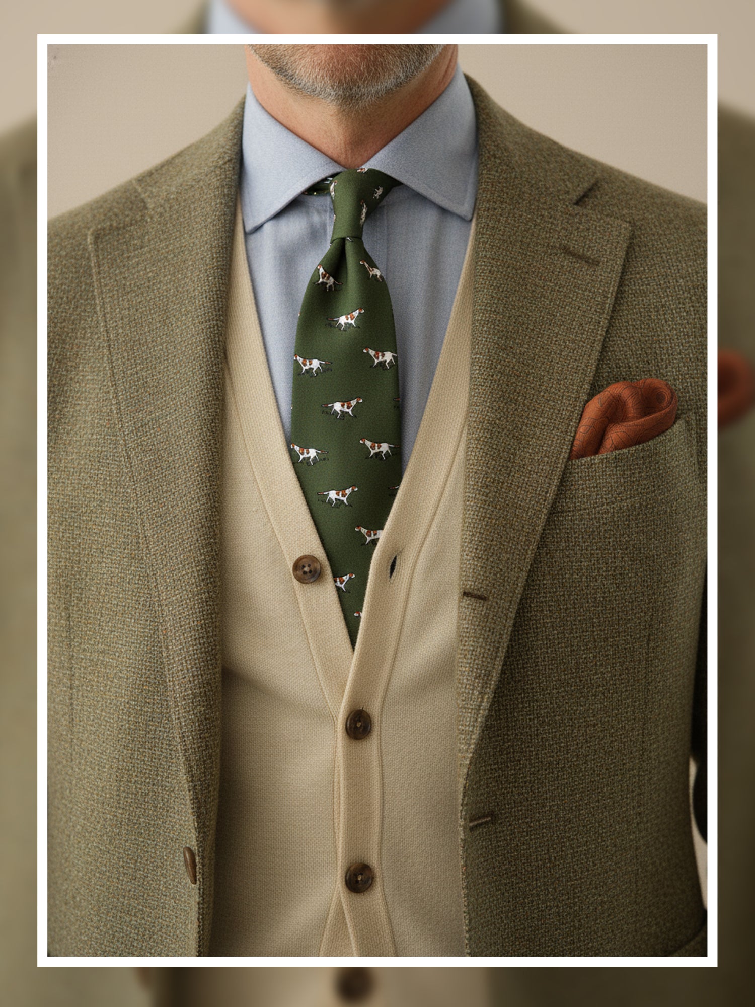 Cravatta verde 3 Pieghe SEGUGIO in seta stampata inglese