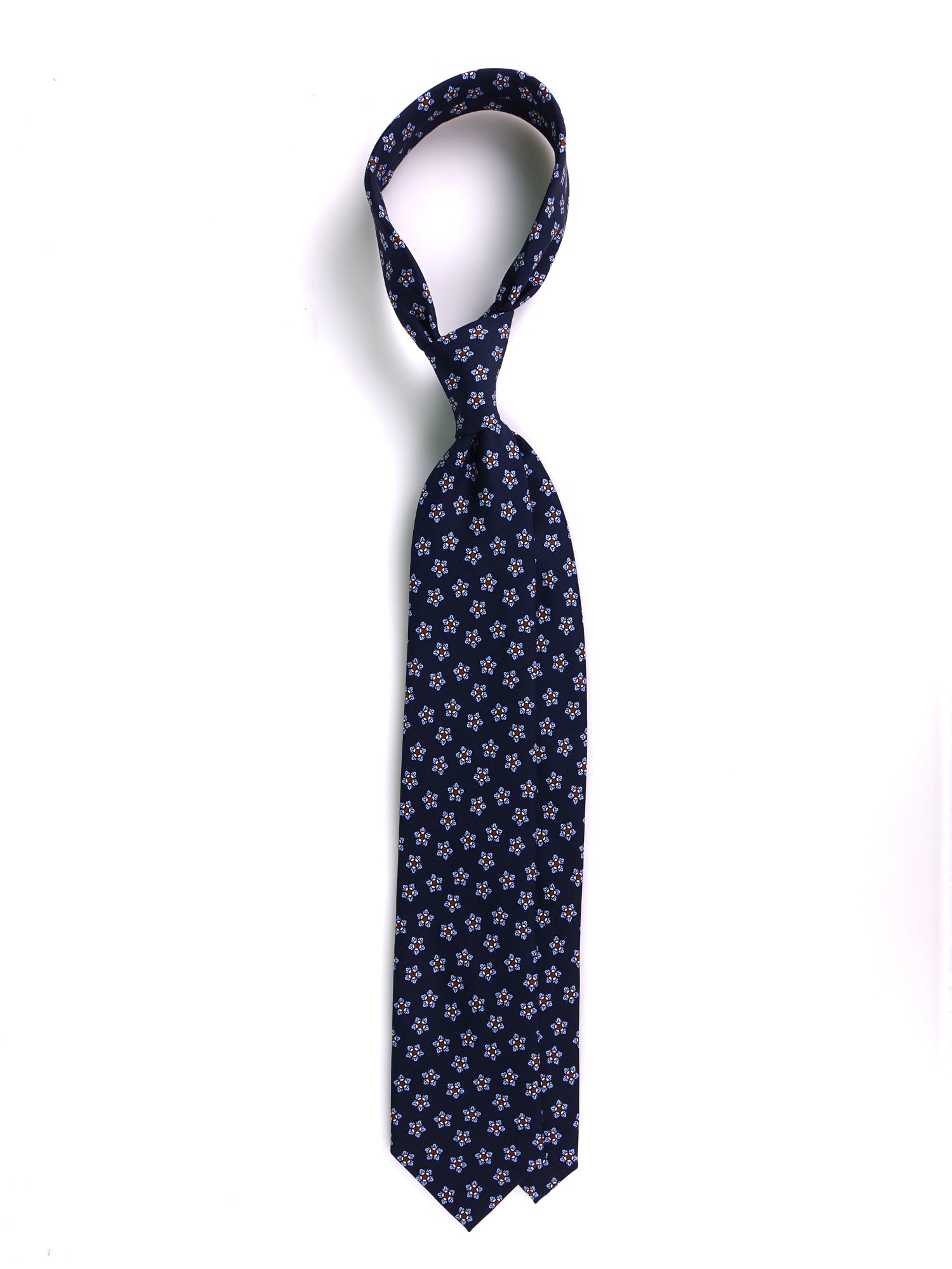 Cravatta 3 Pieghe TWINORIS blu scuro seta stampata inglese