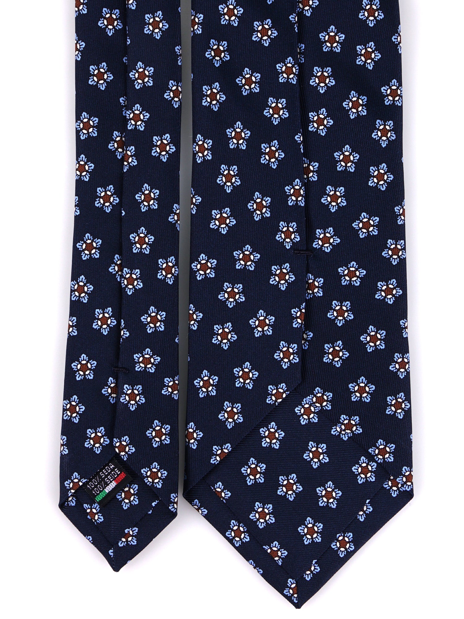 Cravatta 3 Pieghe TWINORIS blu scuro seta stampata inglese