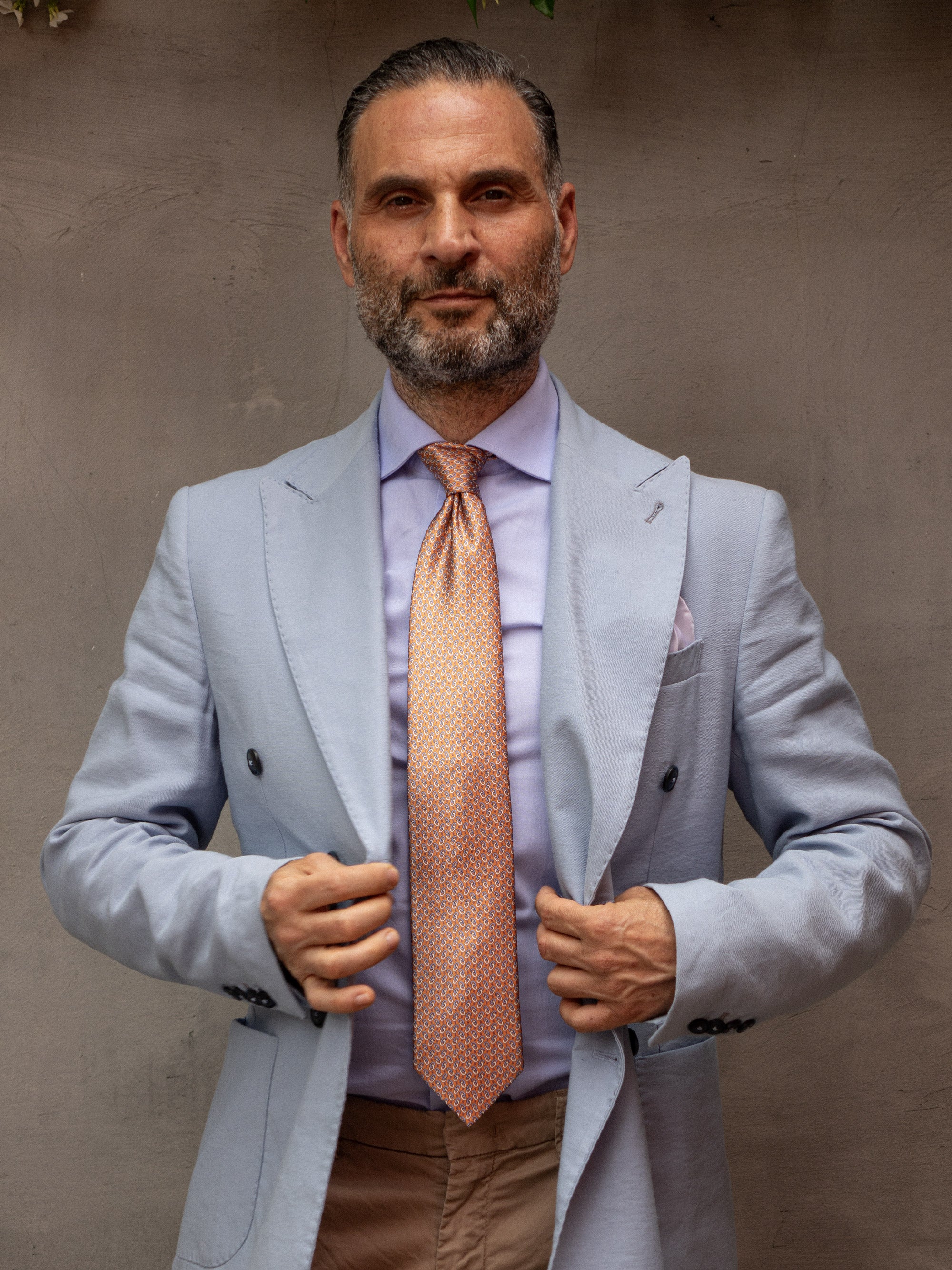 UNION Orange Satin Printed Silk 3 fold Necktie