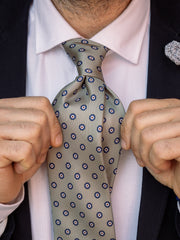 VANNY Light Olive Green 3-Fold Printed Silk Tie