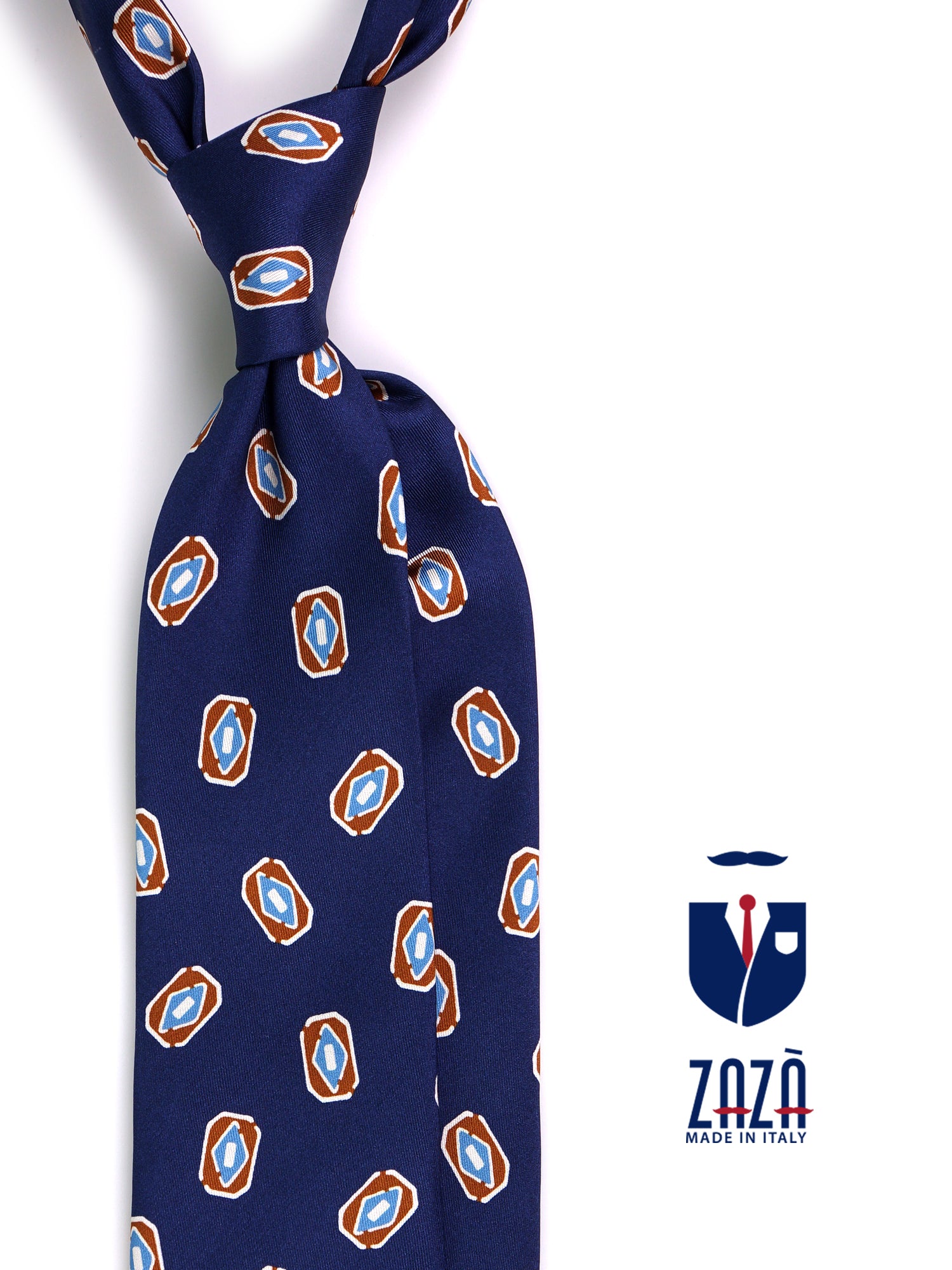 Cravatta 3 pieghe WIDOW seta stampata blu