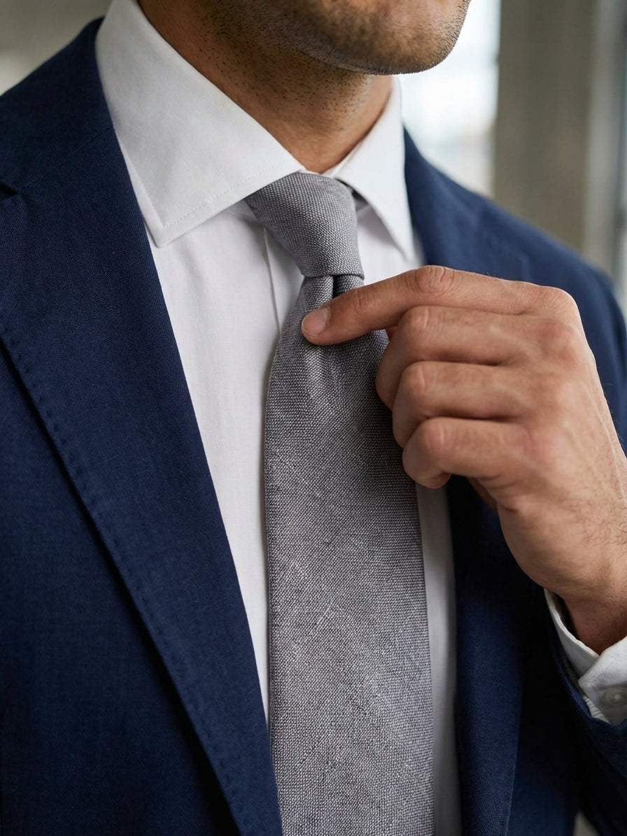 Cravatta 3 pieghe STARK seta\lino grigio