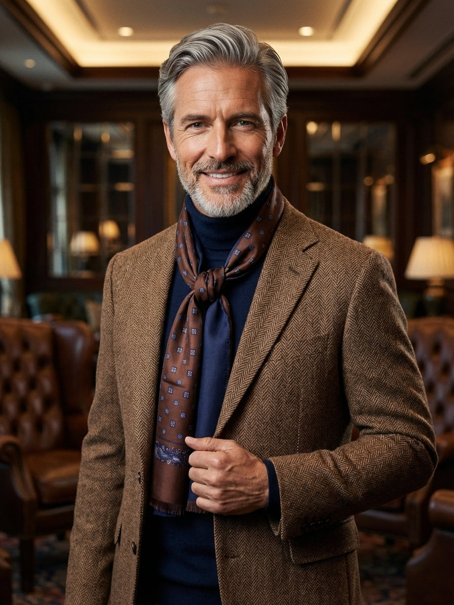 Sciarpa doppiata in seta\lana stampata SPORTY marrone