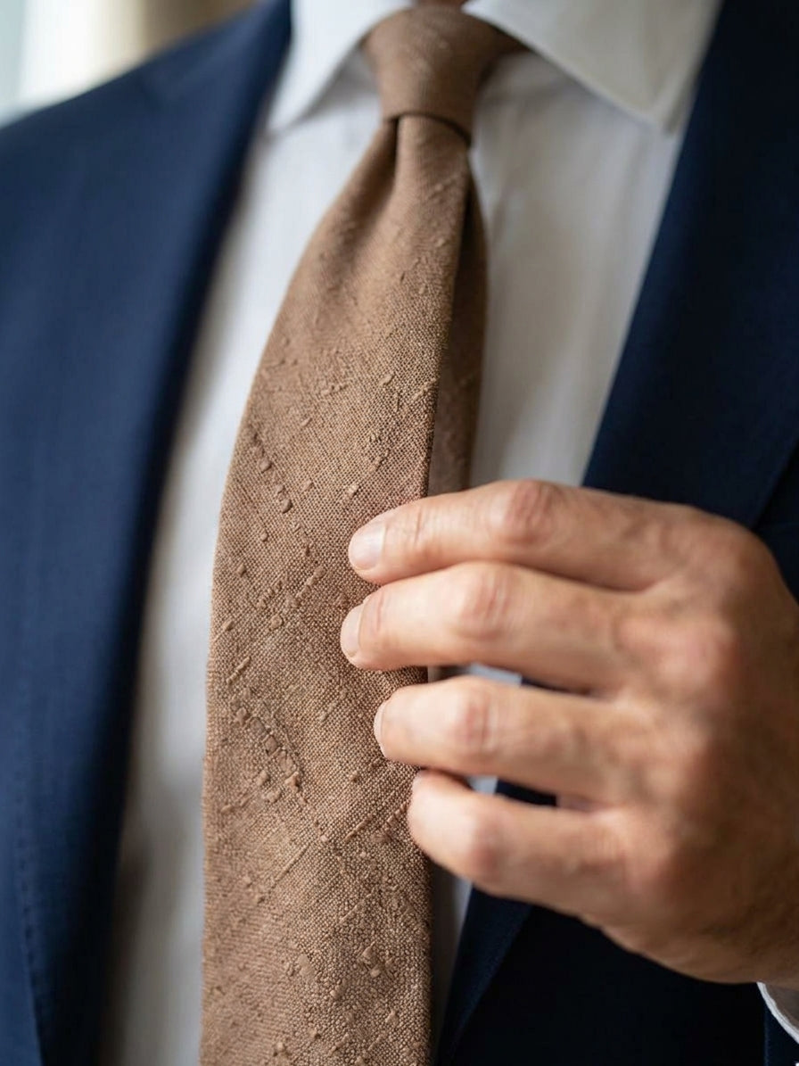 Cravatta 3 pieghe sfoderata FARMA 100% seta shantung marrone chiaro