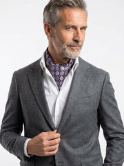 Ascot doppia punta blu in seta raso stampata GEMENS