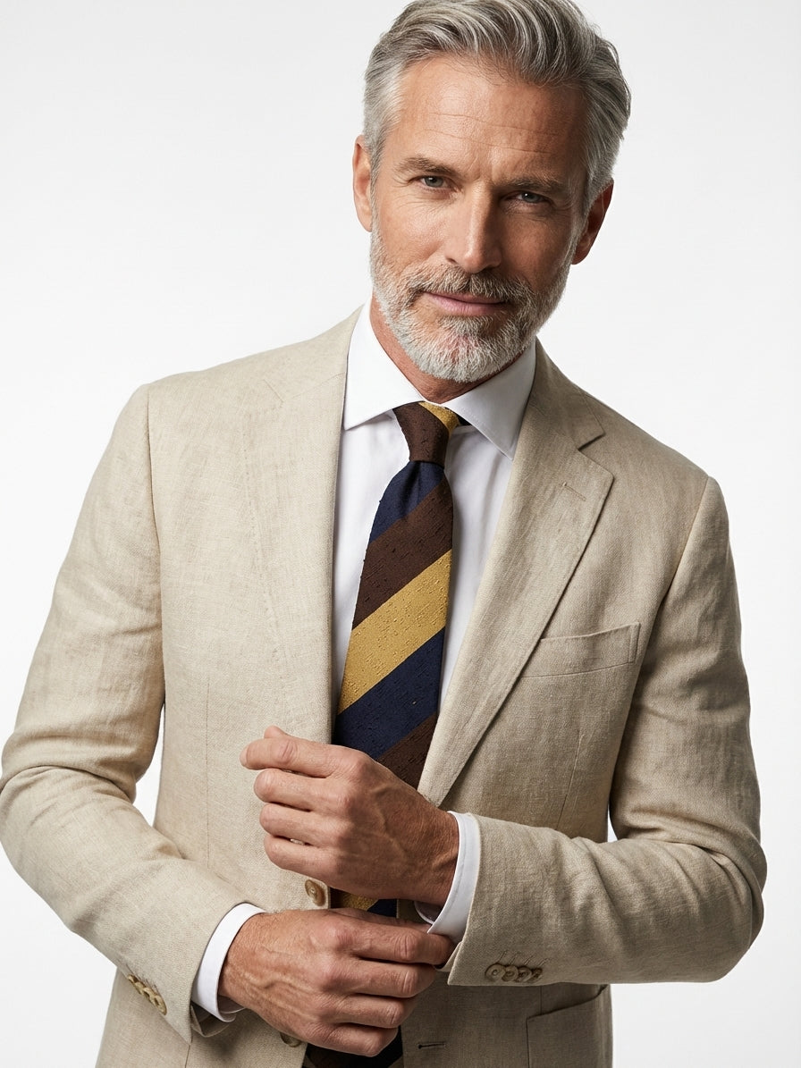 Cravatta 3 pieghe sfoderata marrone/oro in seta shantung TRIGA